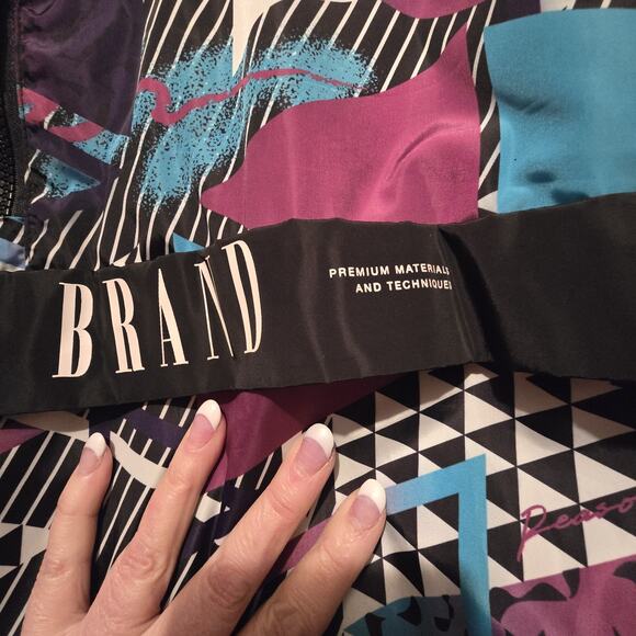 Reason Brand 80s 90s Retro Pullover Windbreaker XL Zip AOP Abstract Geometric - Picture 6 of 13